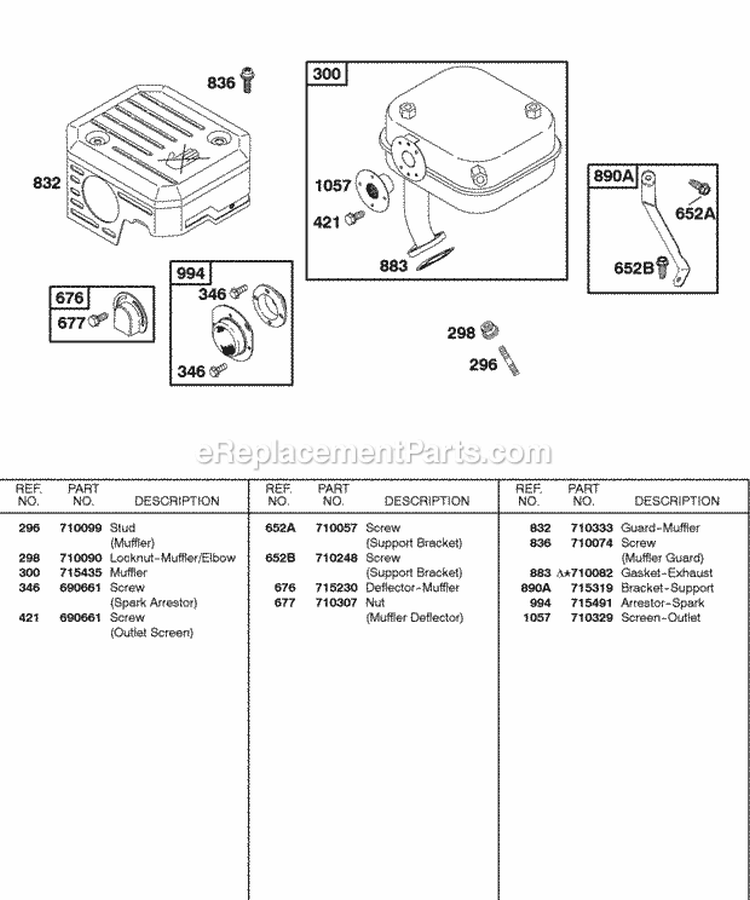 Exhaust System Diagram and Parts List for  Briggs and Stratton Engine
